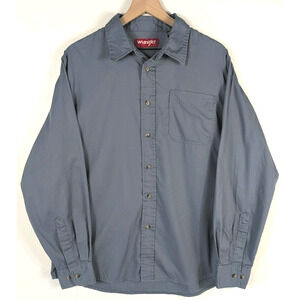 Wrangler Mens L Gray Button Up Long Sleeve Shirt Cotton Pocket Outdoor Casual
